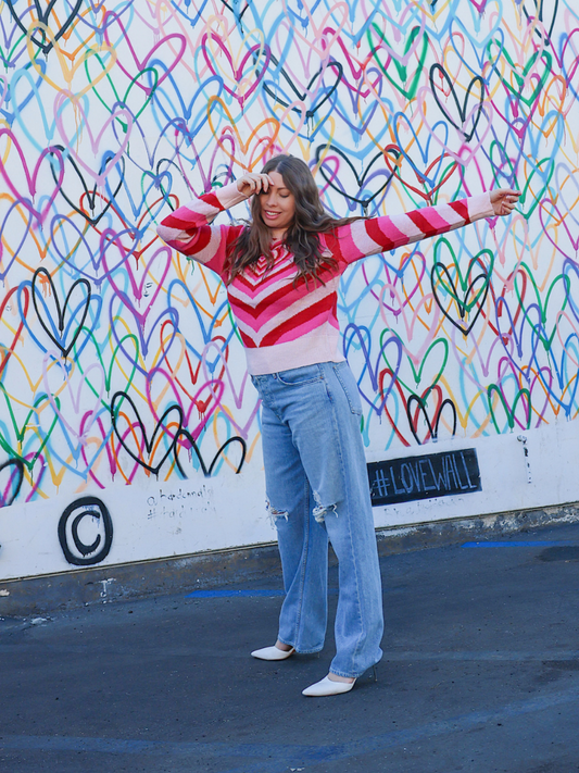 Calistally Doll | Red Pink Heart Ring Knit Top