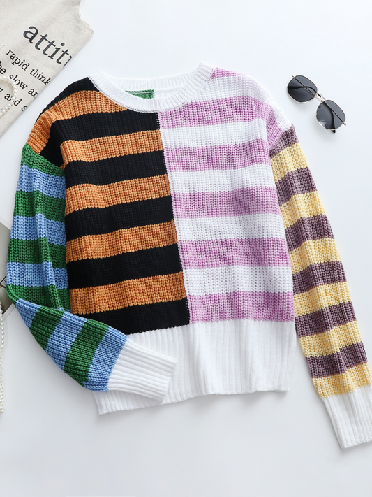 Calistally | ROBERTA Stripe Block Color Knit Top