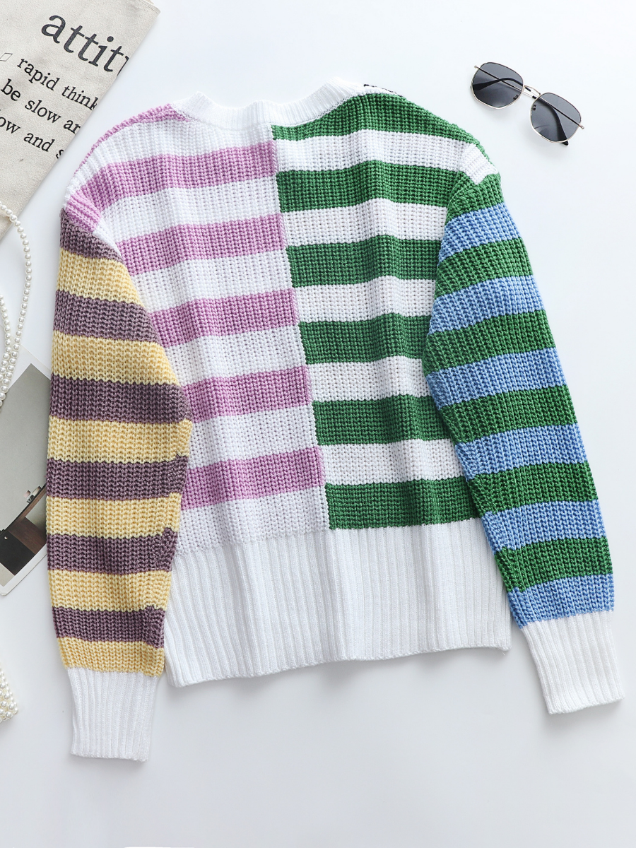 Calistally | ROBERTA Stripe Block Color Knit Top
