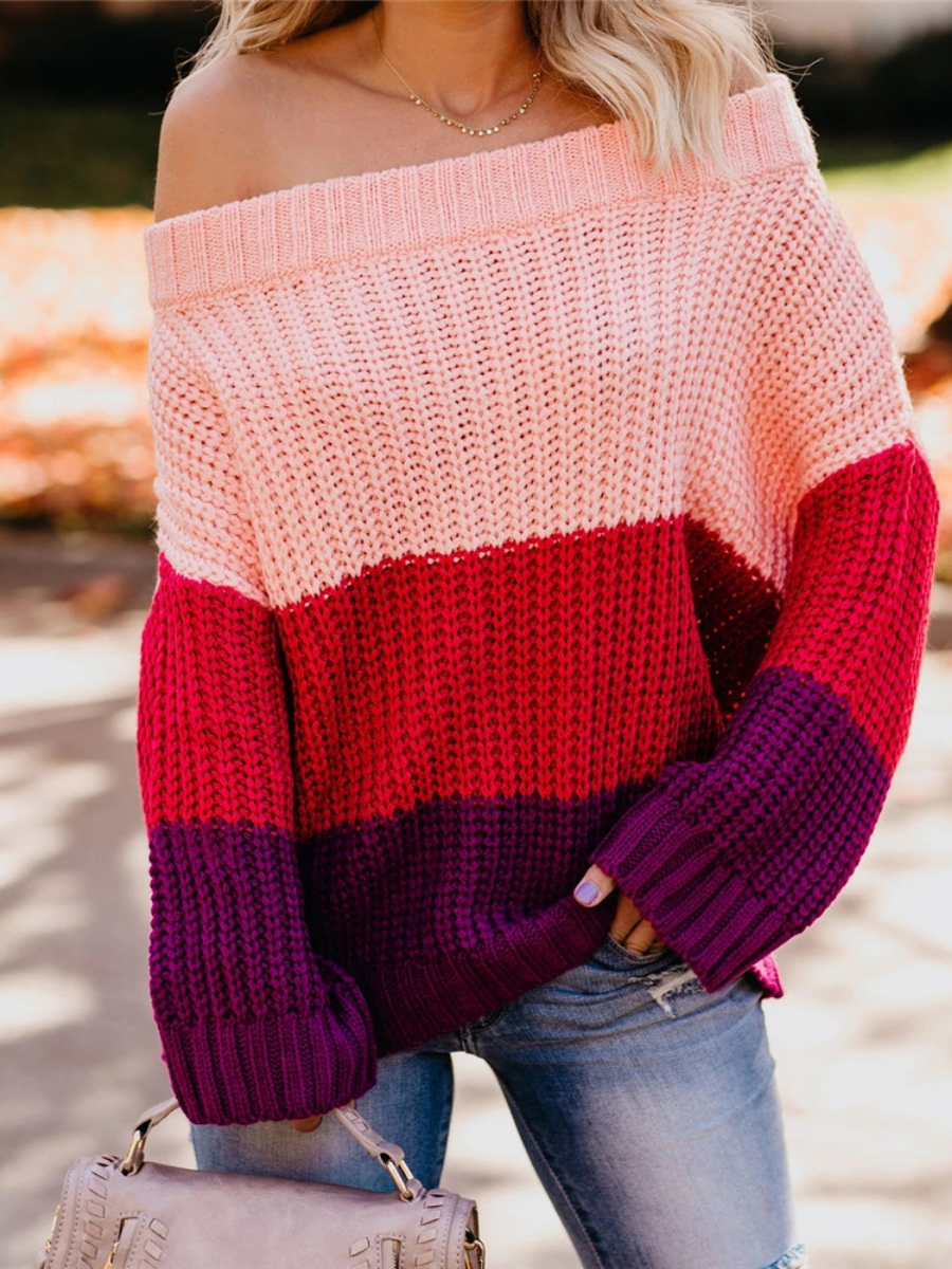 Calistally Doll | EVELINA Pink Red Tri-Stripe Color Knit Pullover