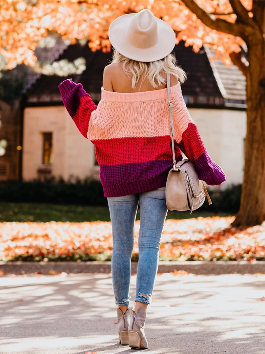 Calistally Doll | EVELINA Pink Red Tri-Stripe Color Knit Pullover