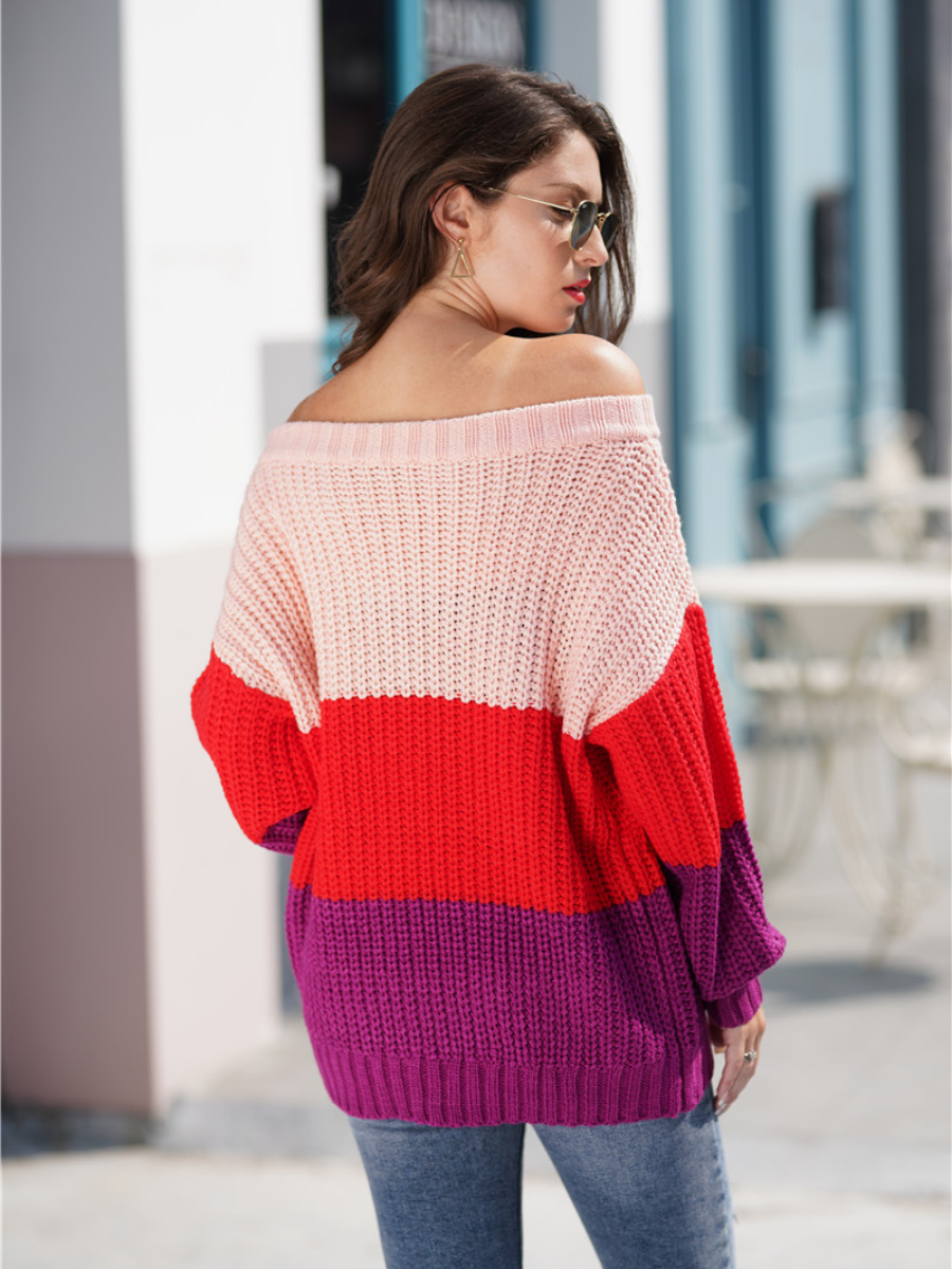 Calistally Doll | EVELINA Pink Red Tri-Stripe Color Knit Pullover