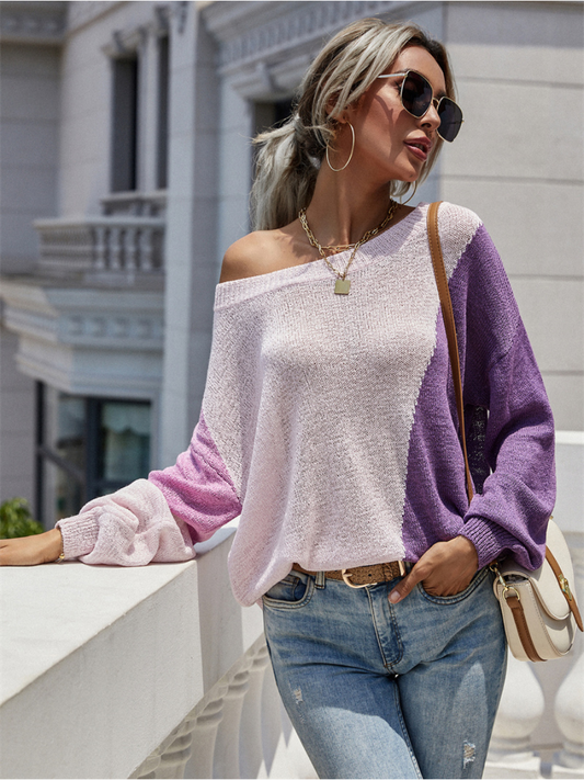 Calistally | GRANIA Two Tone Color Block Knit Sweater - Purple