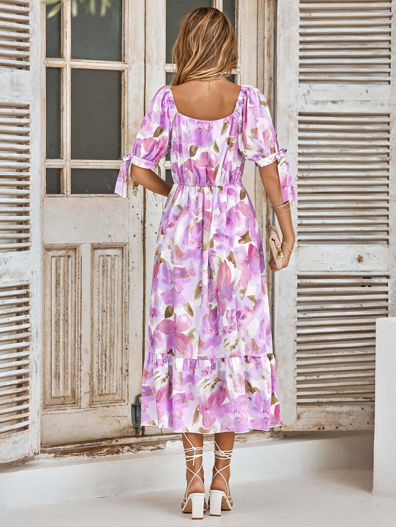 TANYA PAINTING FLORAL SHORT SLEEVE MAXI DRESS - PURPLE