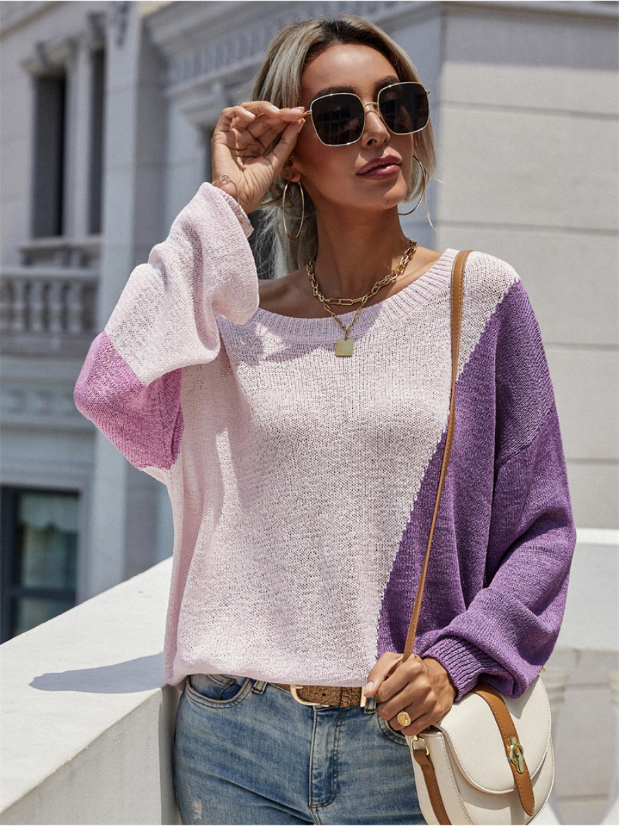Calistally | GRANIA Two Tone Color Block Knit Sweater - Purple