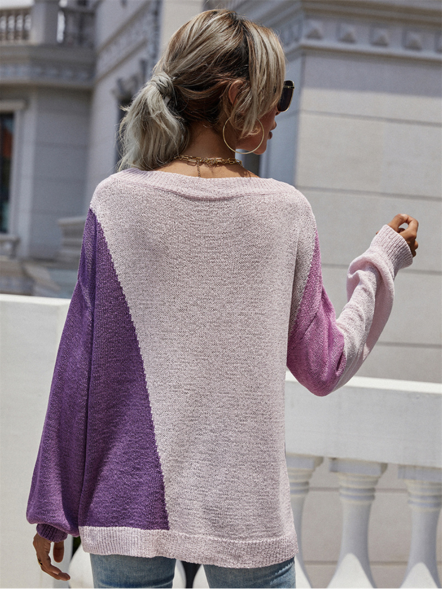 Calistally | GRANIA Two Tone Color Block Knit Sweater - Purple