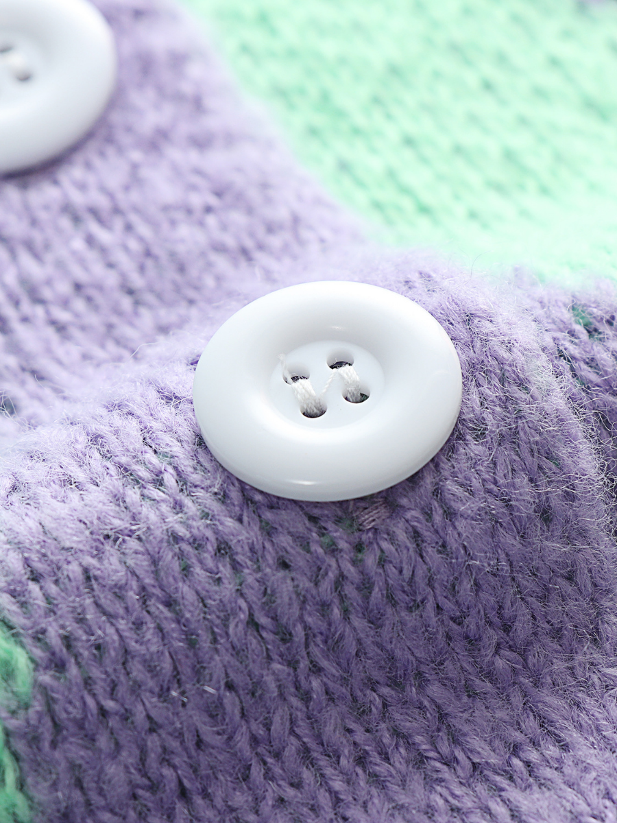 Calistally | FELISE Chess Patterned Knit Cardigan - Purple
