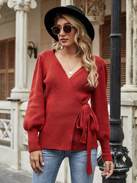 Calistally | LEONORA Bishop Sleeve Knit Top - Red