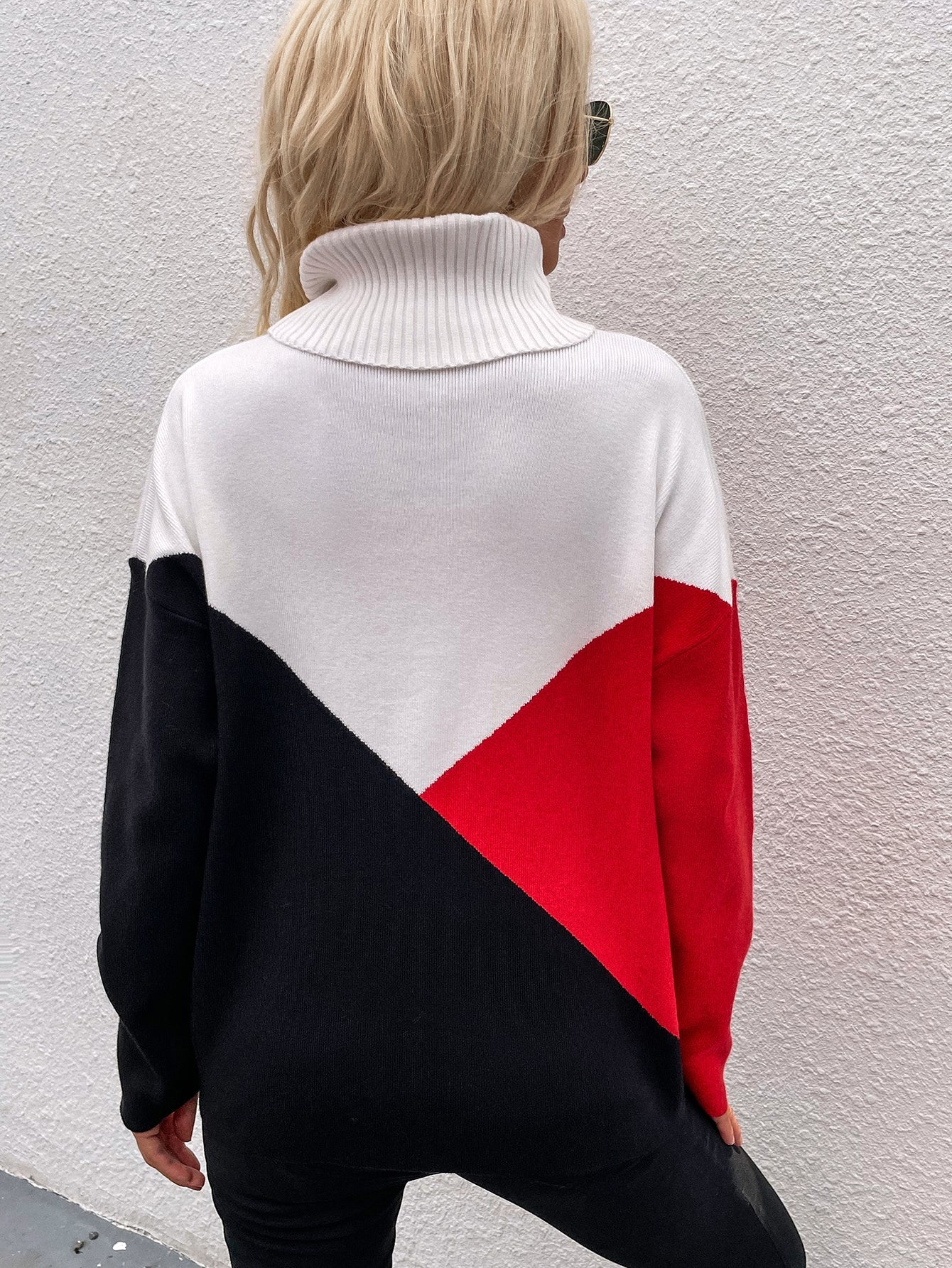 Calistally | DULCIE Red Color Block Turtleneck Knit Sweater