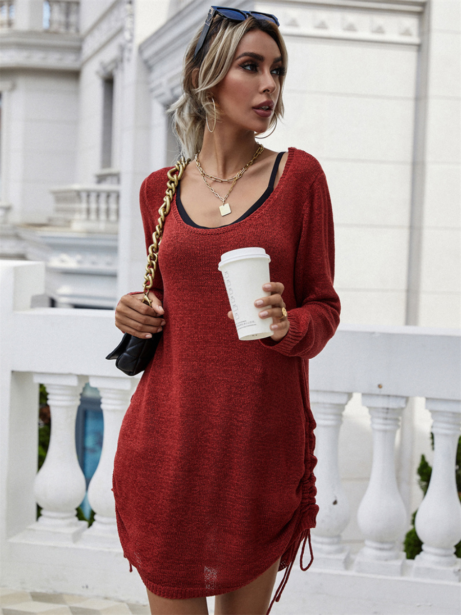 Calistally | CASTAWAY Low Open Back Knit Dress - Rust