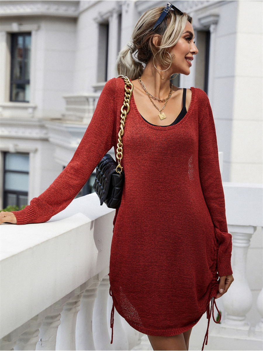 Calistally | CASTAWAY Low Open Back Knit Dress - Rust