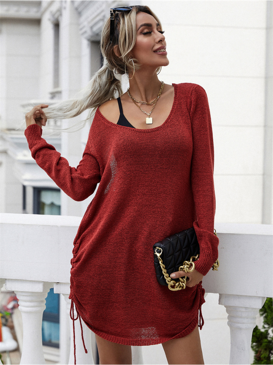 Calistally | CASTAWAY Low Open Back Knit Dress - Rust