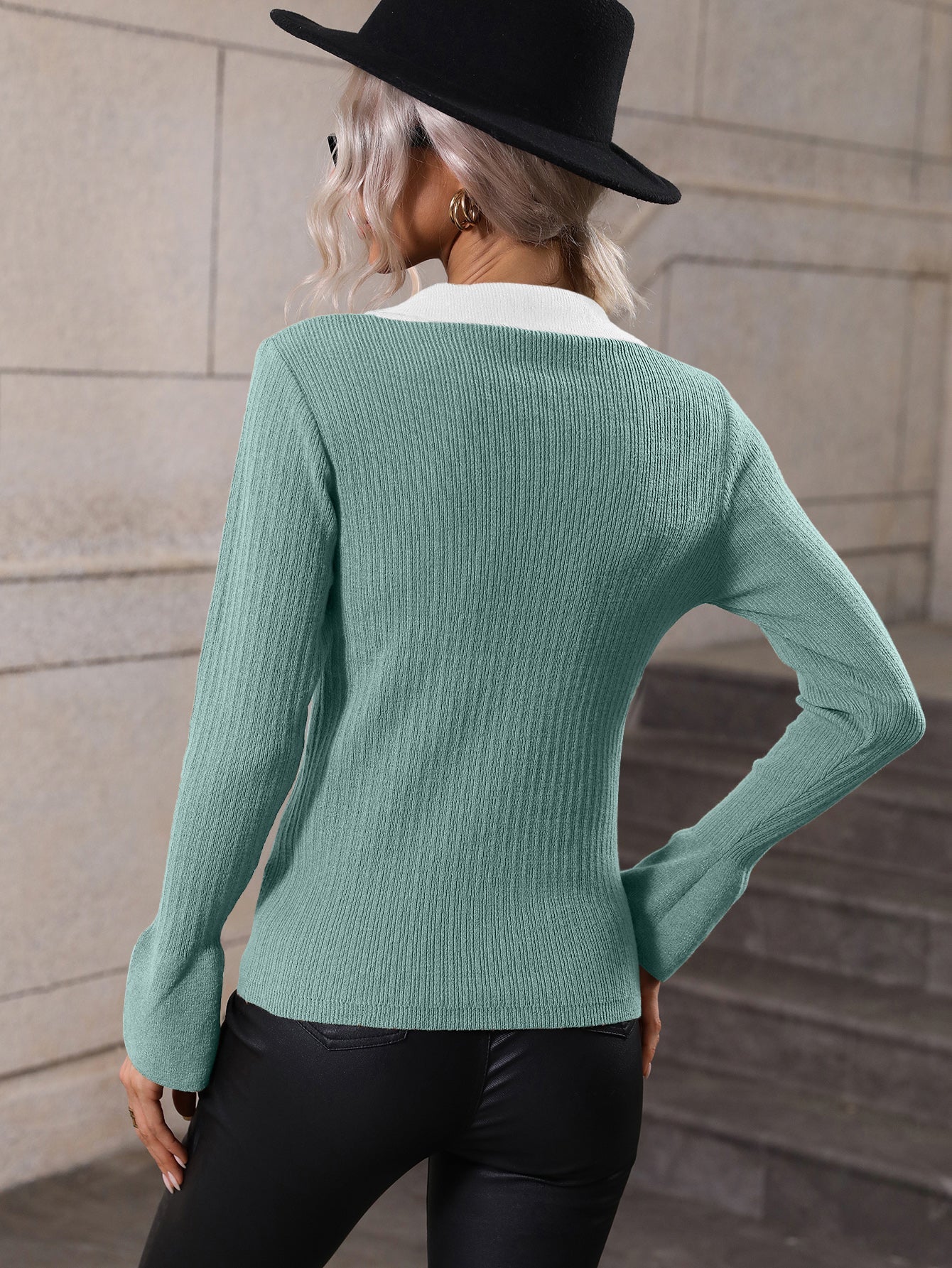 NAOMI RIBBED KNIT TOP - SAGE