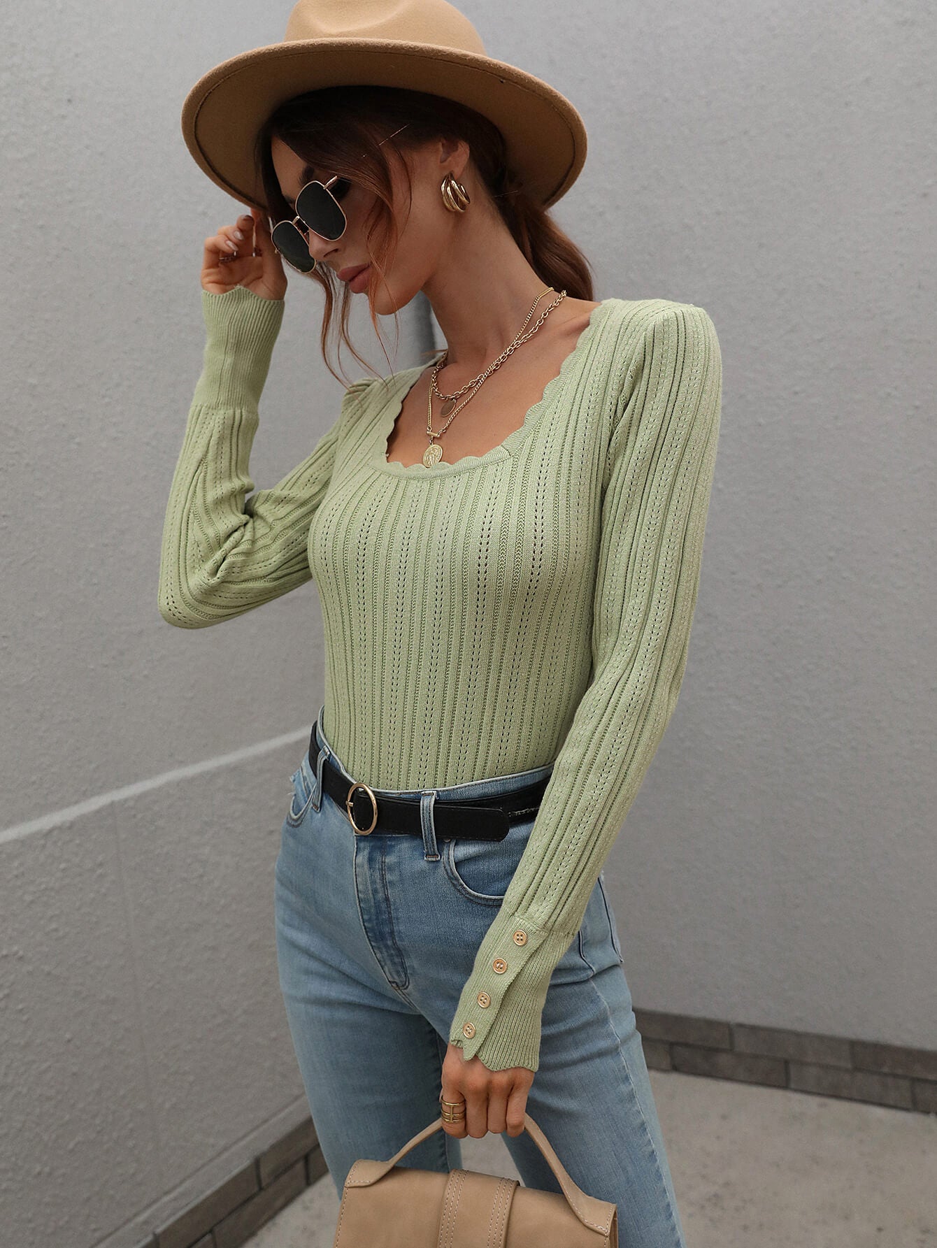 SHELL KNIT TOP - SAGE