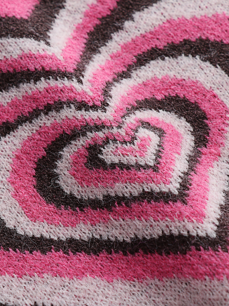 Calistally | Brown Pink Heart Ring Knit Top