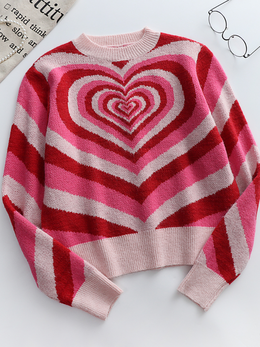 Calistally | Pink Red Heart Ring Knit Top