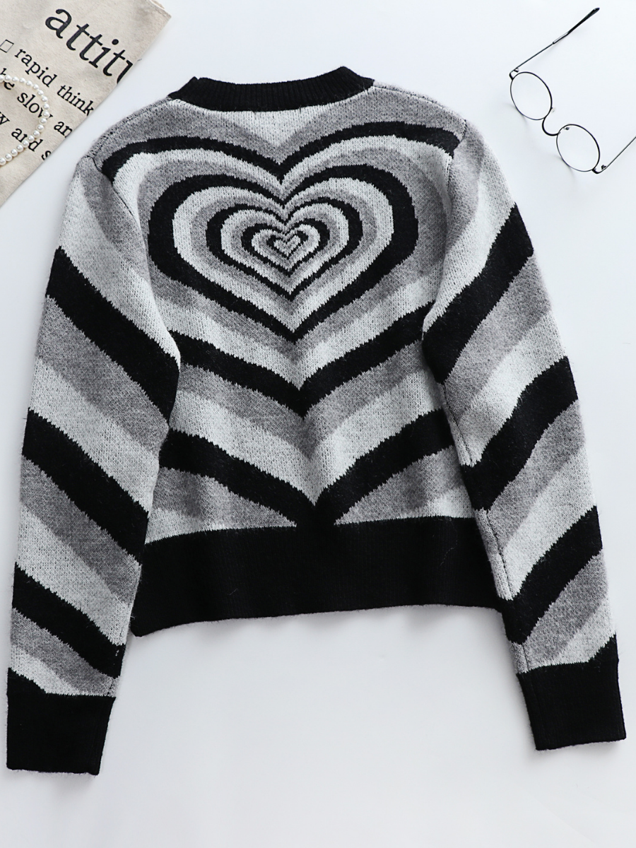Calistally | Black Grey Heart Ring Knit Top