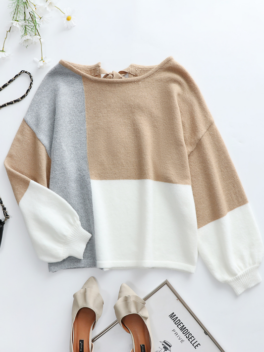 Calistally | Color Block Pattern Knit Sweater