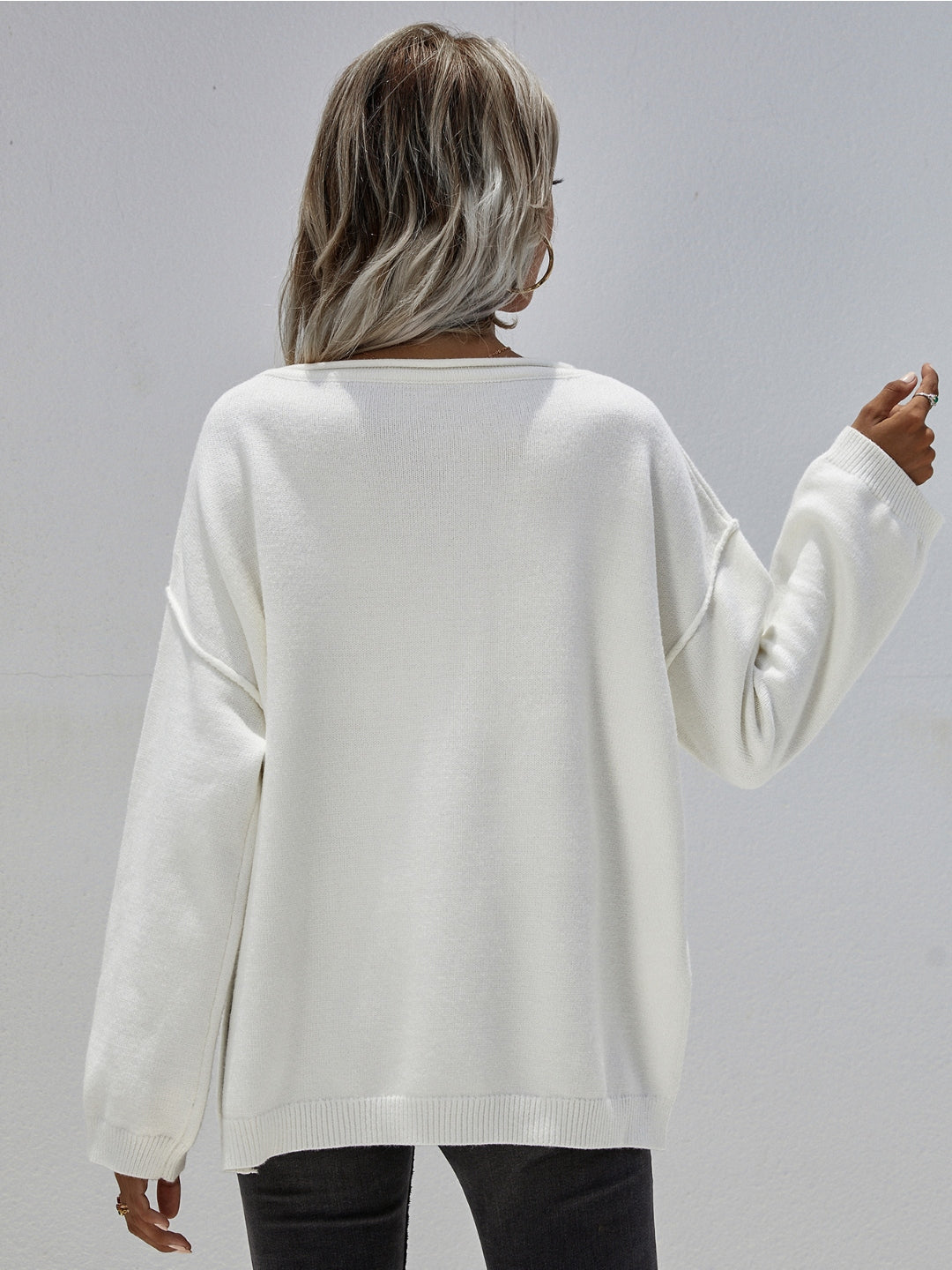 Calistally | DORETTA White Oversized Front Pocket Knit Sweater