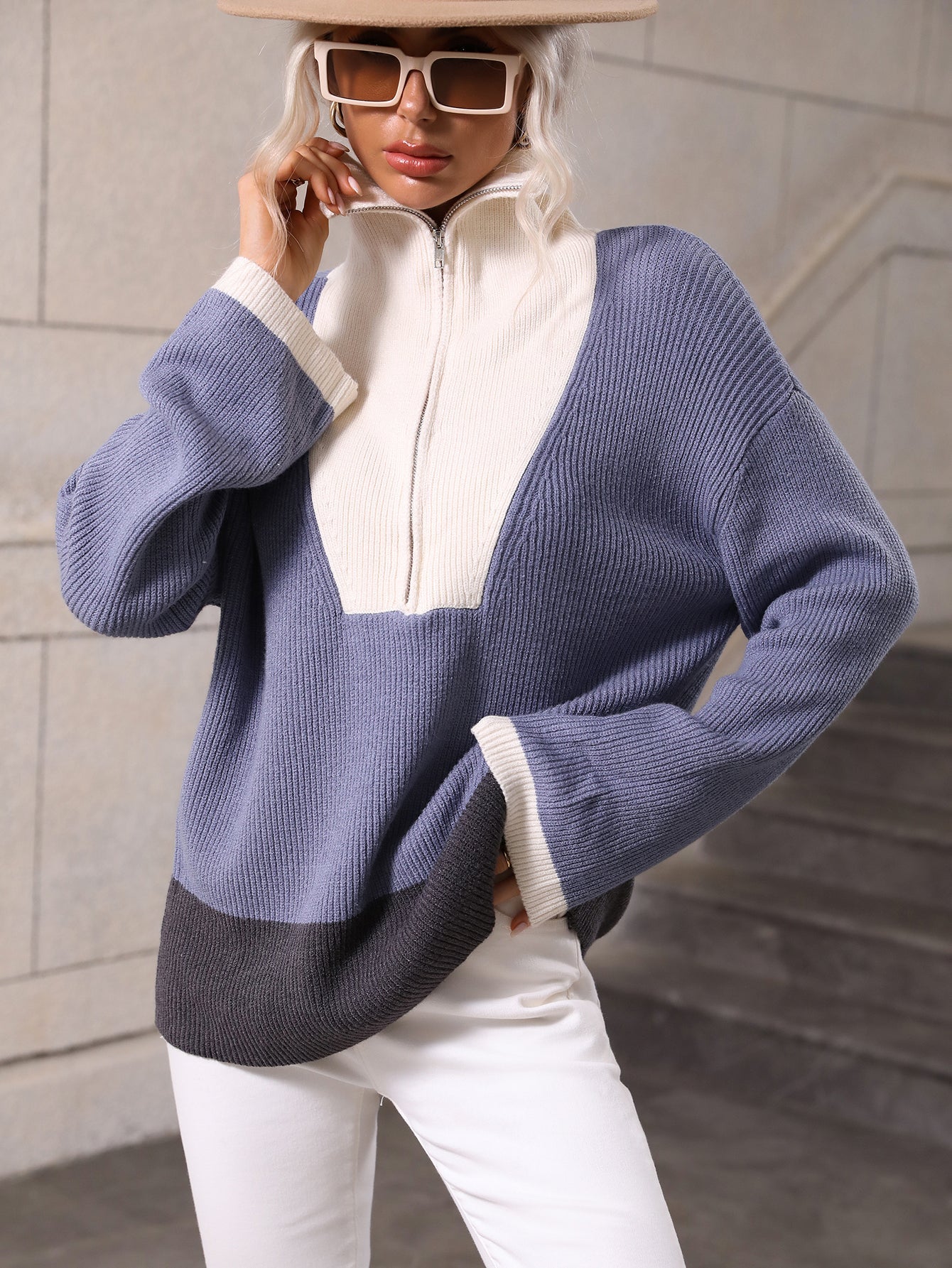 MIND AT EASE KNIT HALF ZIP PULLOVER - YALE BLUE