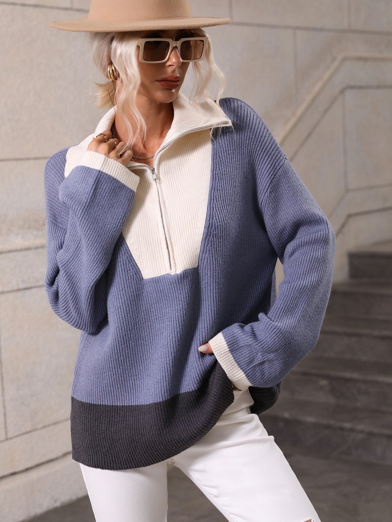 MIND AT EASE KNIT HALF ZIP PULLOVER - YALE BLUE