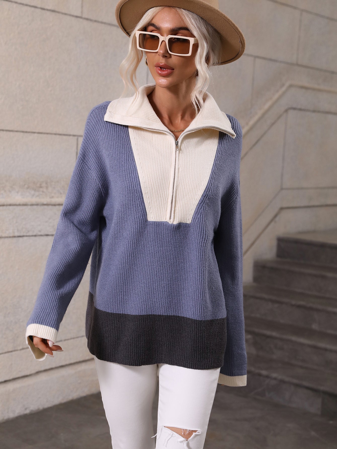 MIND AT EASE KNIT HALF ZIP PULLOVER - YALE BLUE