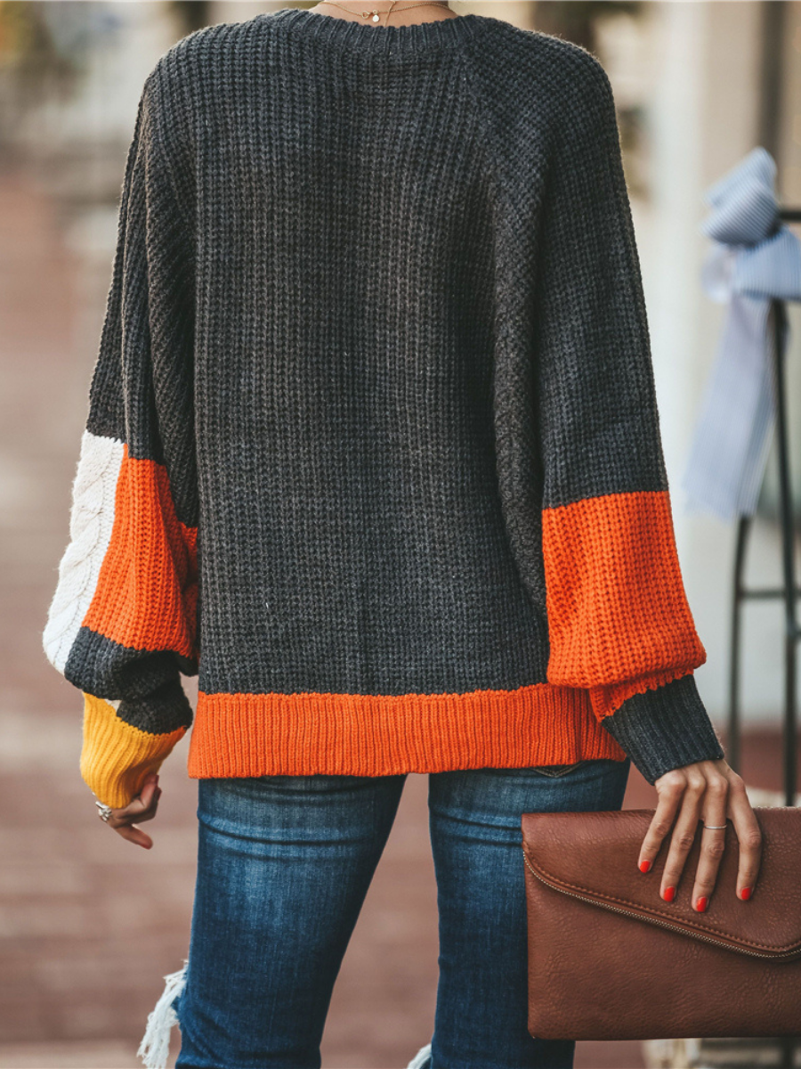 Calistally | ROVENA Yellow Contrasting Colors Knit Sweater
