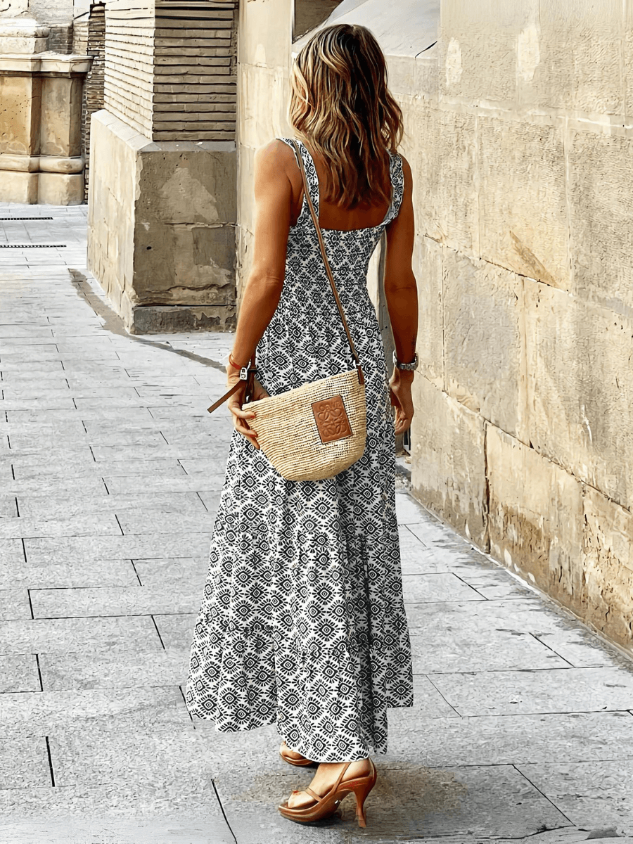 Rylee Strappy Printed Maxi Dress - Basil