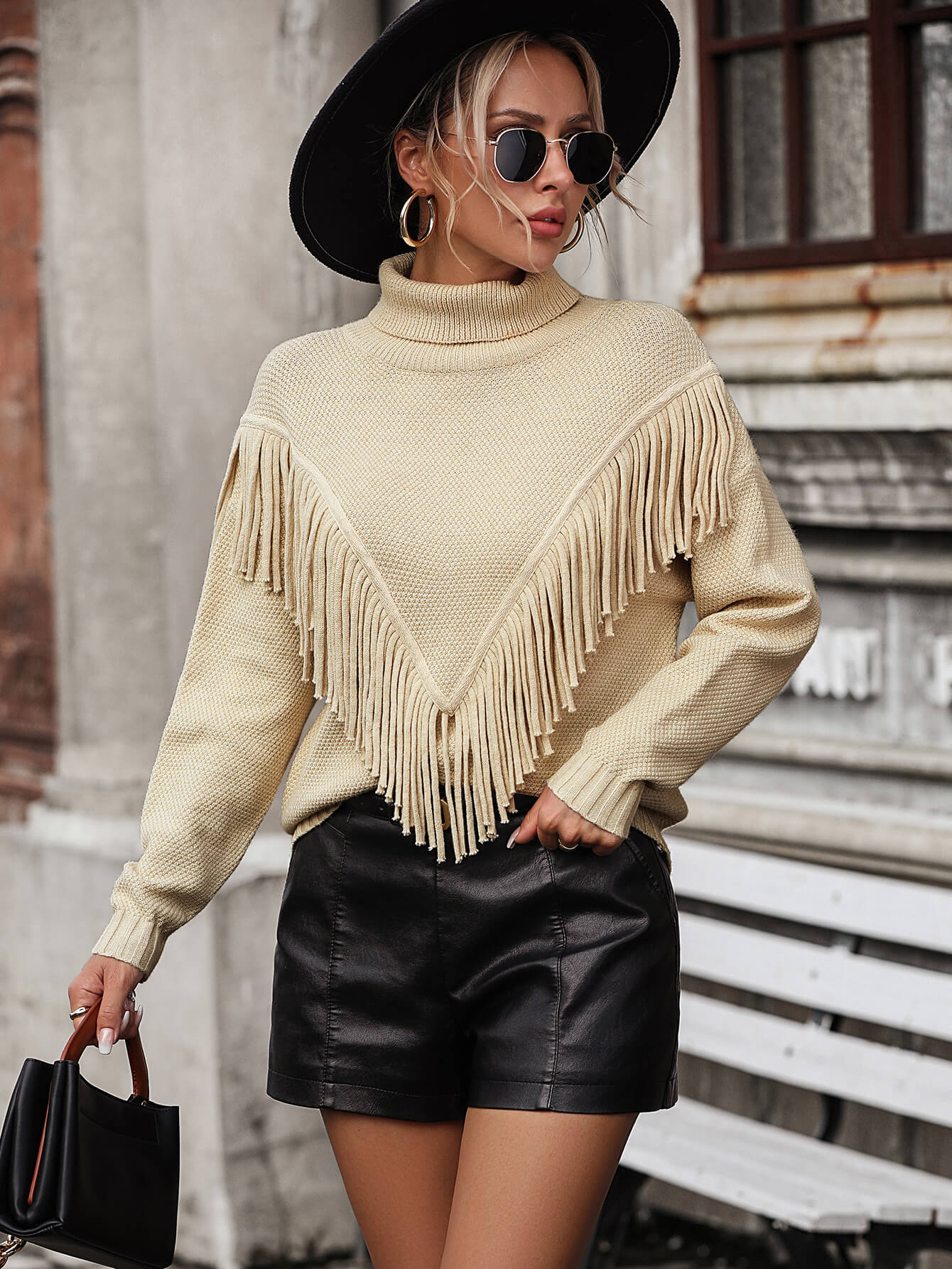 Autumn Breeze Fringe Trim Sweater - Beige