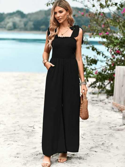 JANICE RAYON POCKETED JUMPSUIT - BLACK