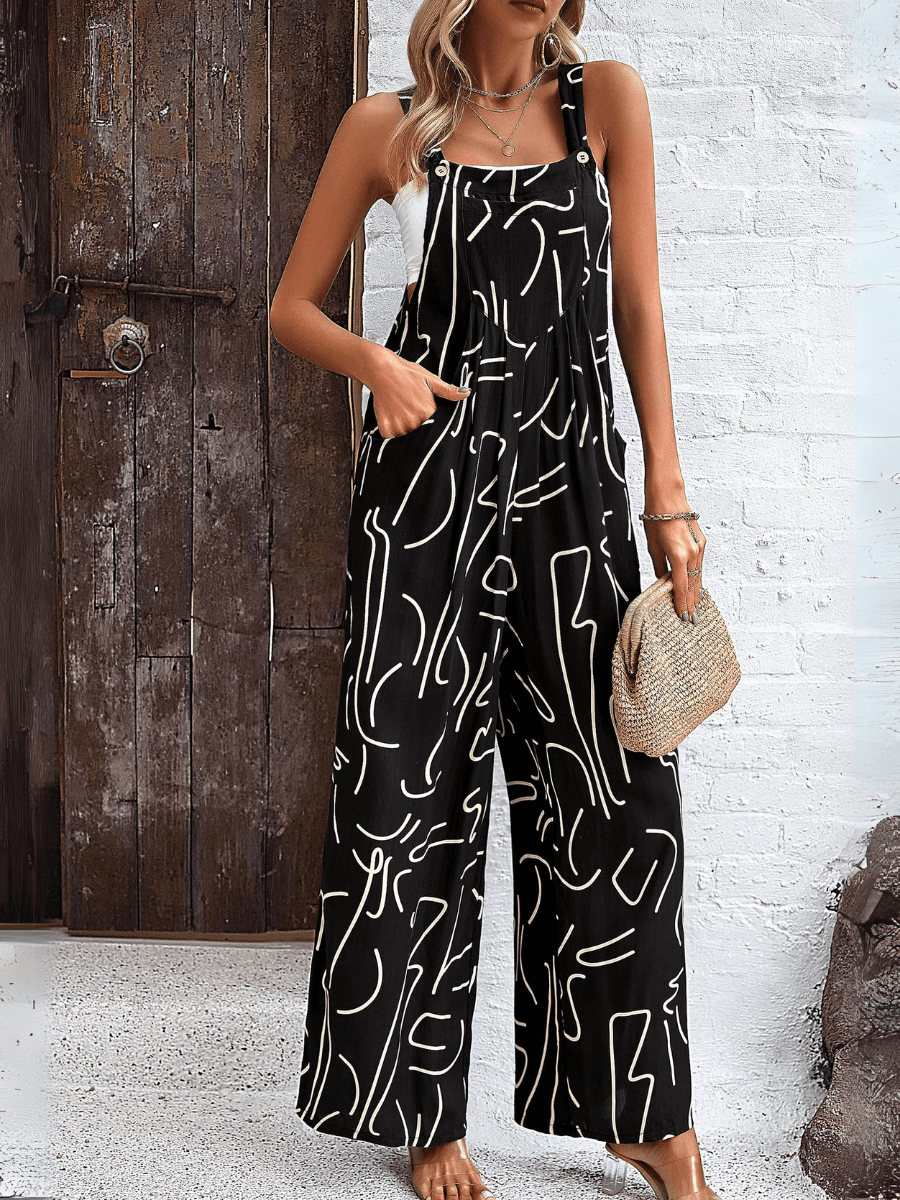 Funky Female Printed Wide Leg Jumpsuit - Black