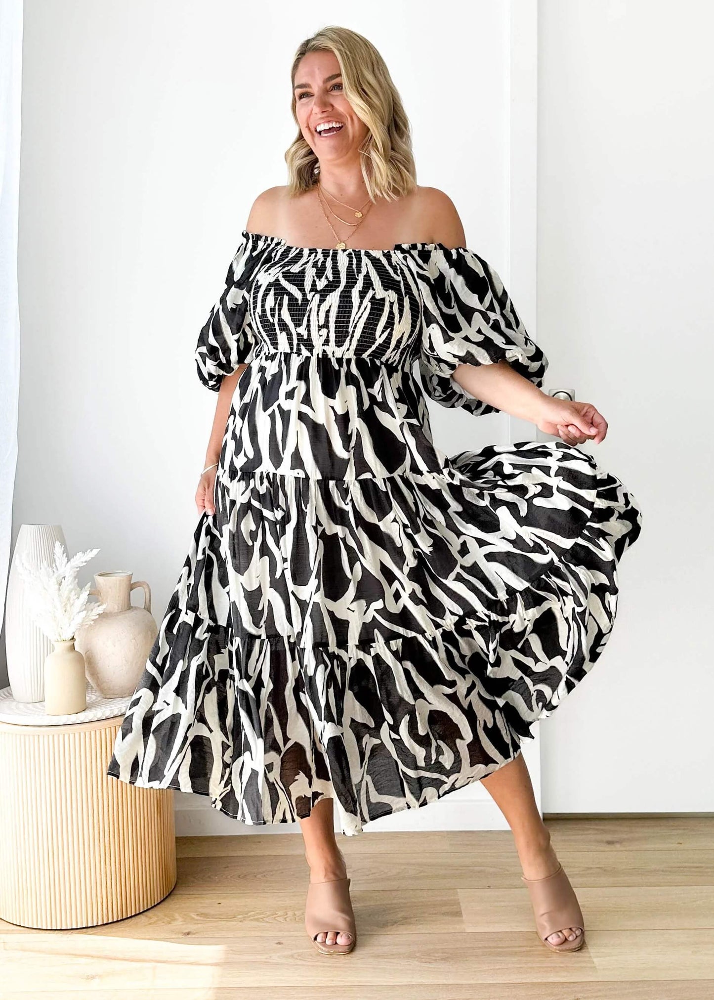Chiara Floral Off The Shoulder Maxi Dress - Black
