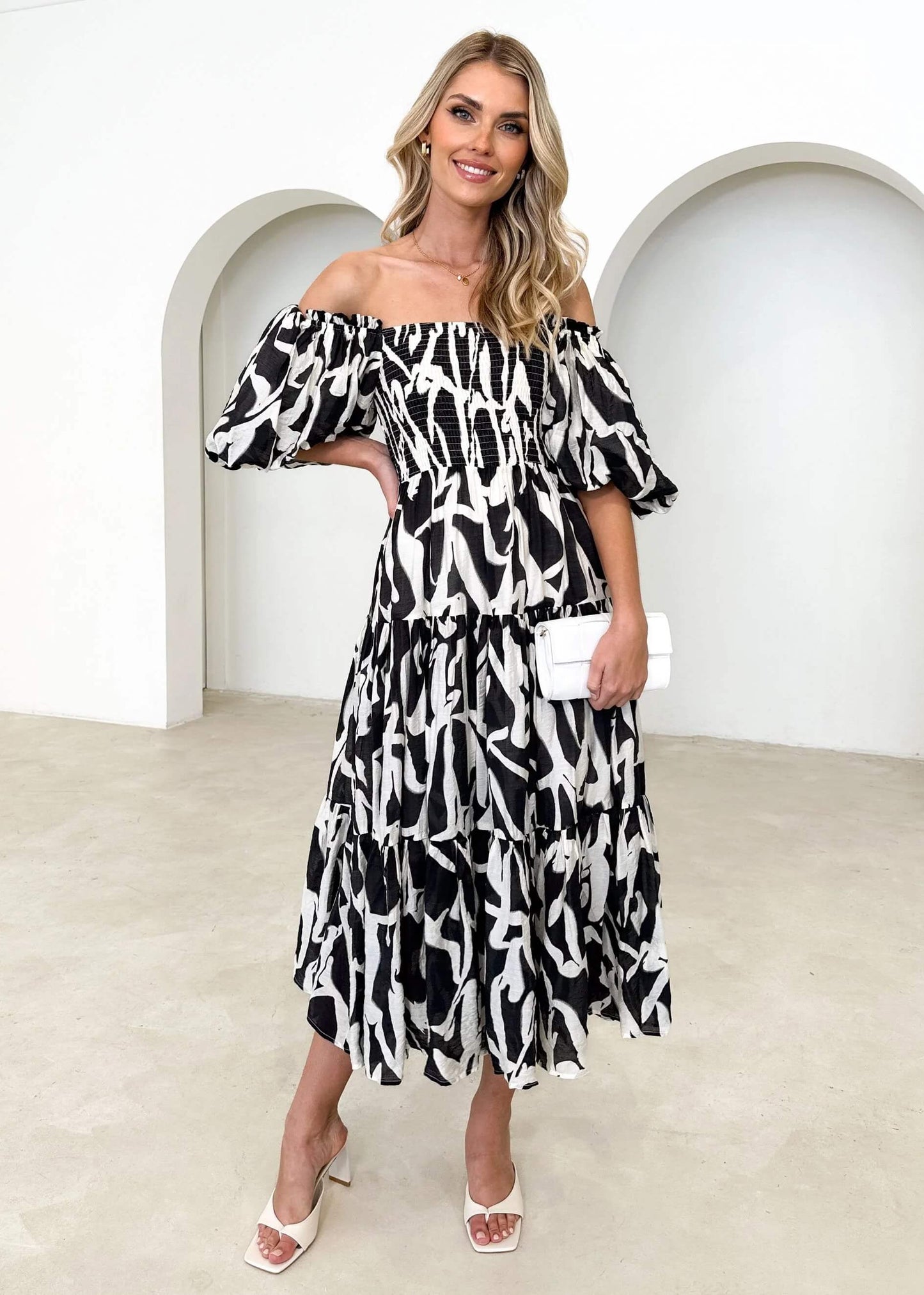 Chiara Floral Off The Shoulder Maxi Dress - Black