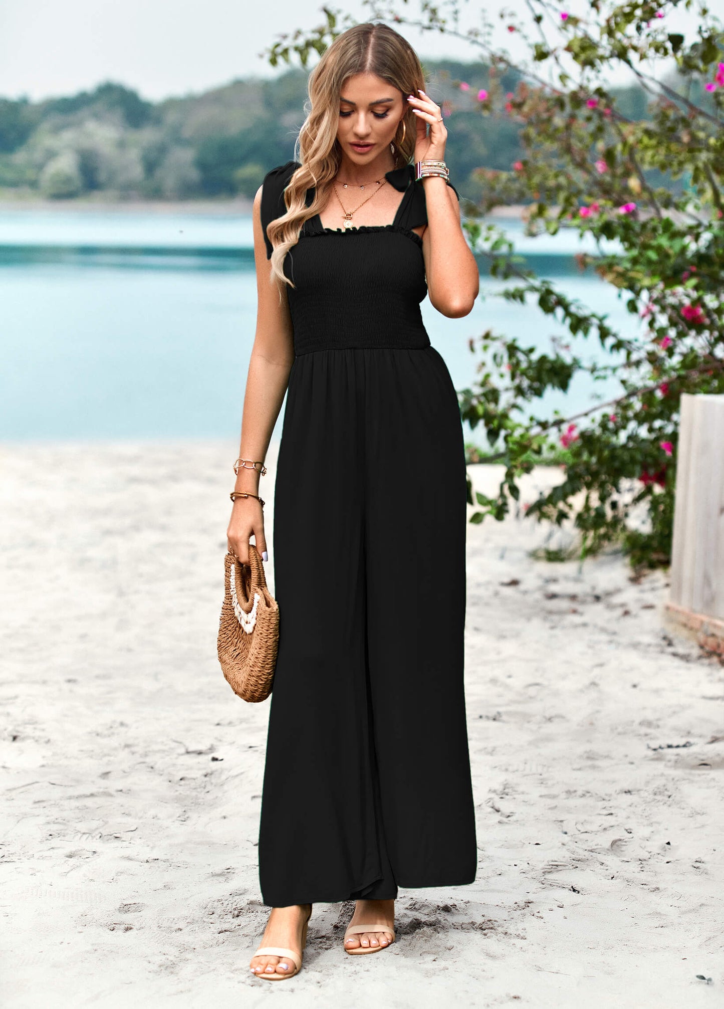 JANICE RAYON POCKETED JUMPSUIT - BLACK