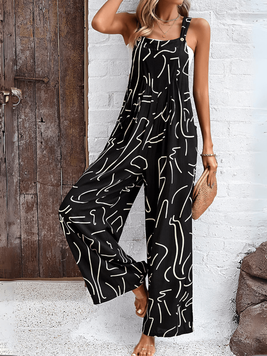 Funky Female Printed Wide Leg Jumpsuit - Black