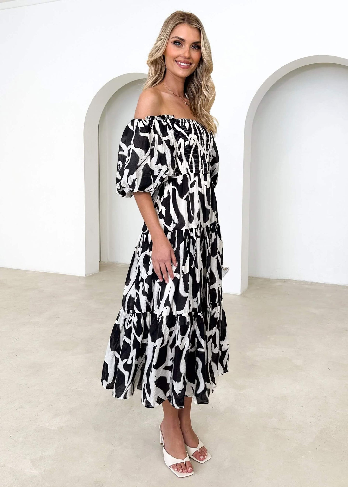 Chiara Floral Off The Shoulder Maxi Dress - Black