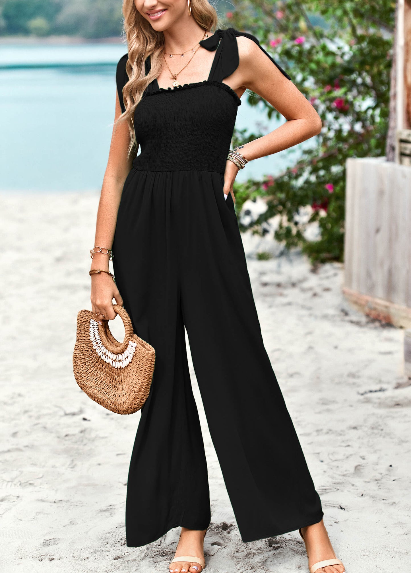JANICE RAYON POCKETED JUMPSUIT - BLACK