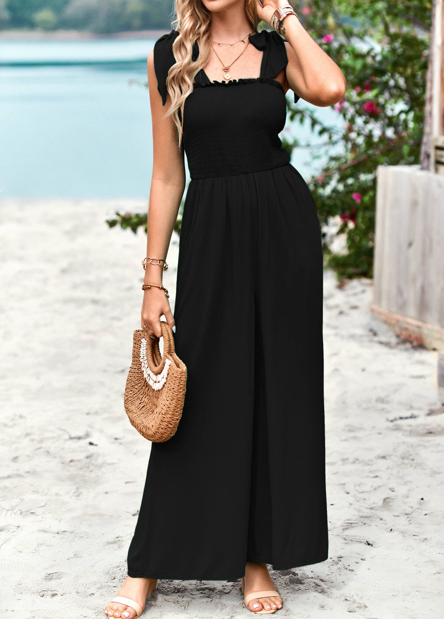JANICE RAYON POCKETED JUMPSUIT - BLACK