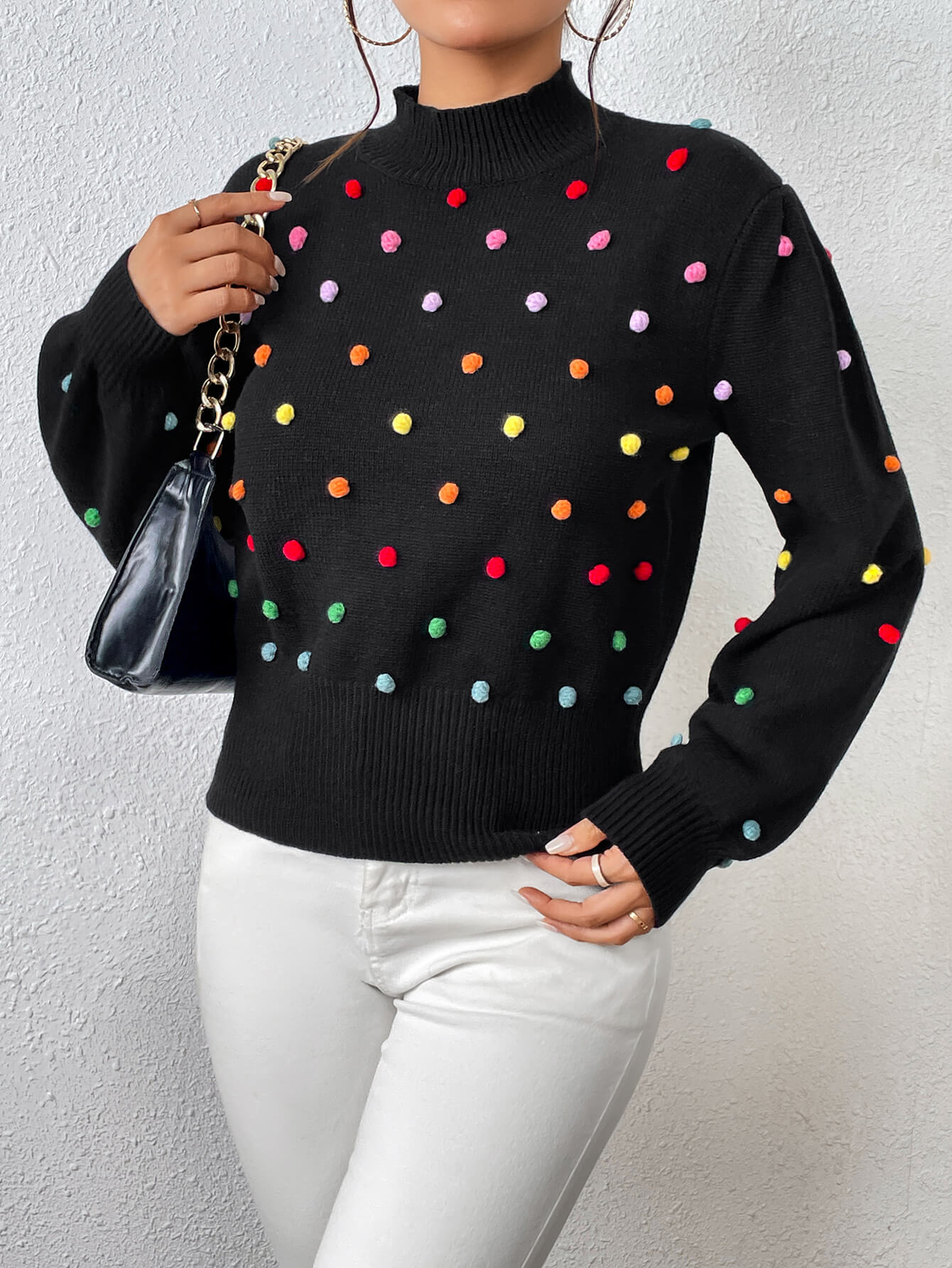 Celestial Multi Popcorn Applique Sweater - Black