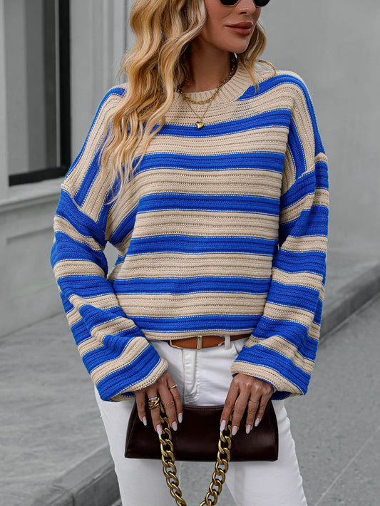 Milton Striped Pullover Knit Sweater - Blue