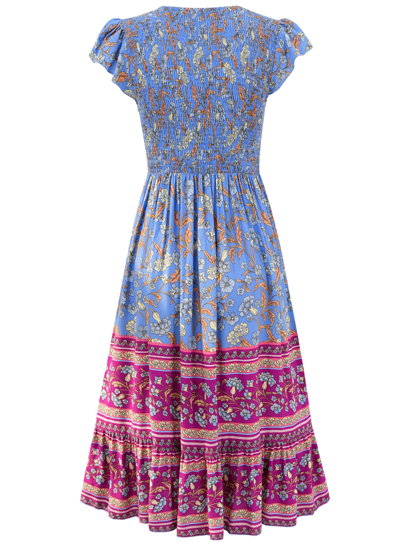 Ashlyn V-Neck Tiered Midi Dress - Blue