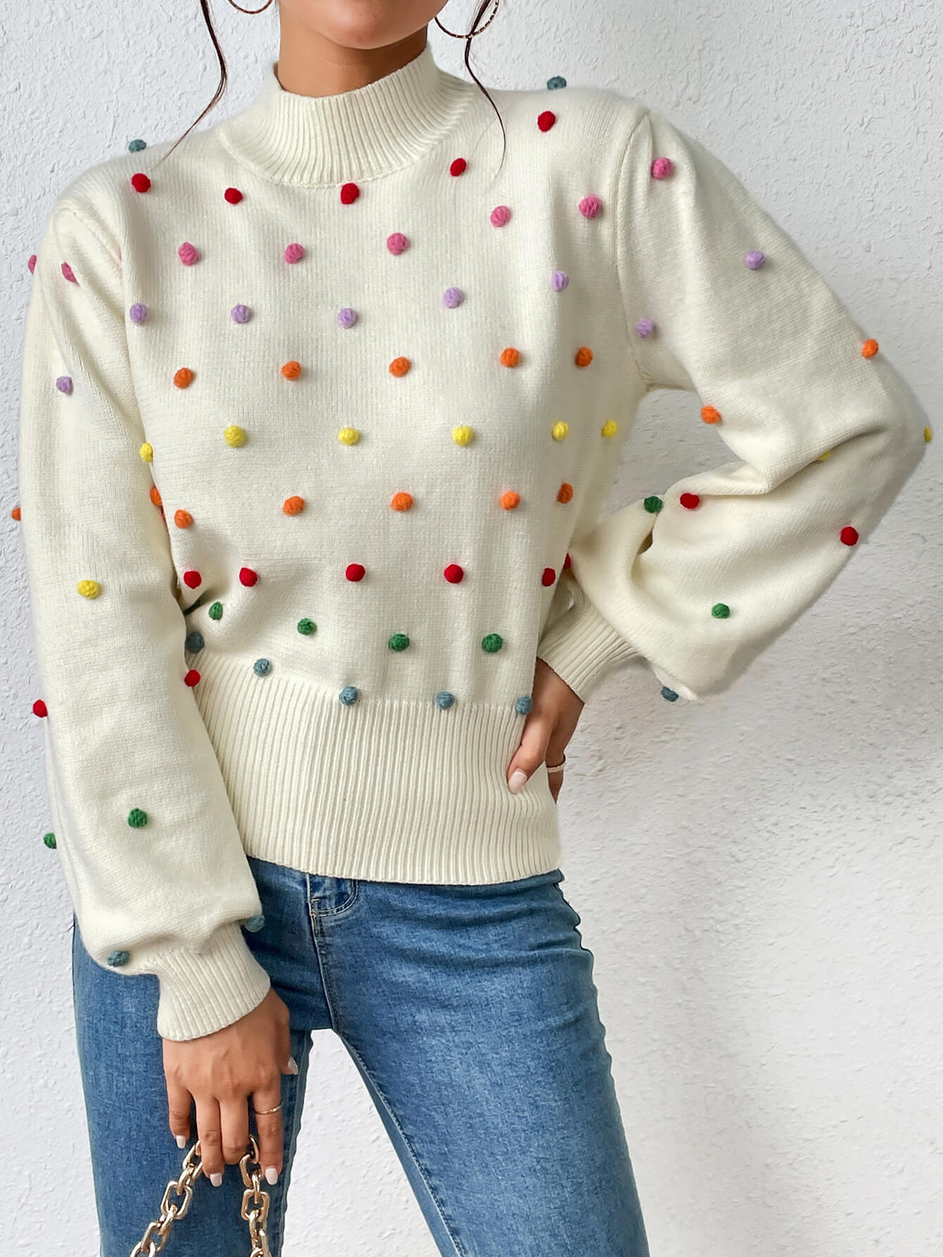 Celestial Multi Popcorn Applique Sweater - Cream