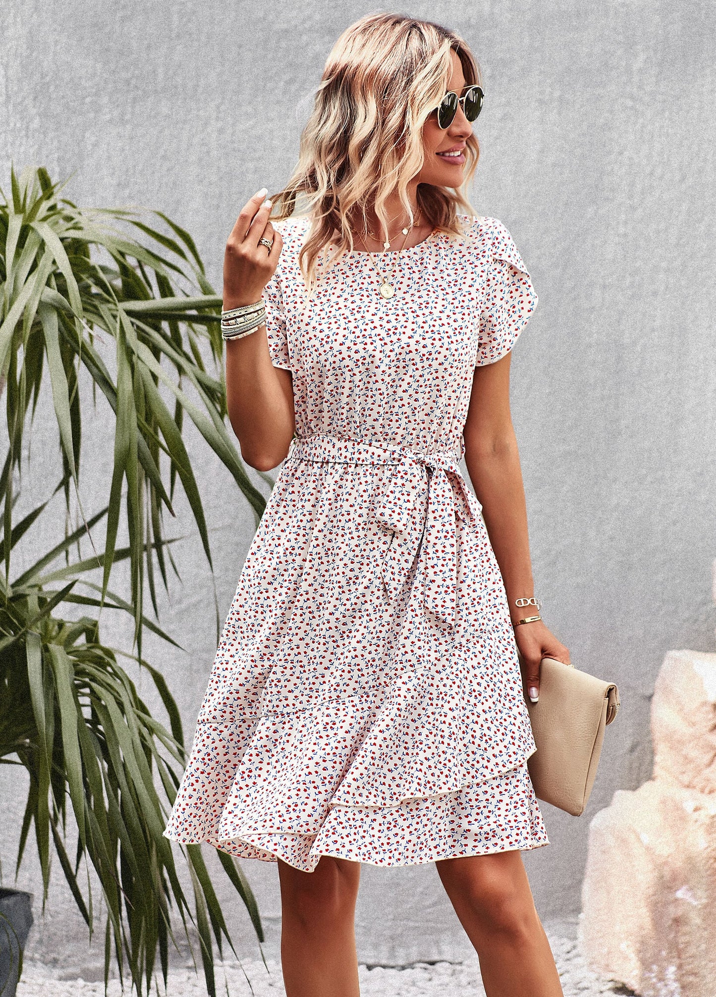 EMILIANA FLORAL DOLL MINI DRESS - CREAM