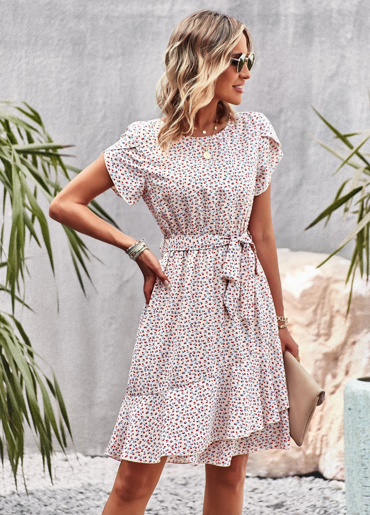 EMILIANA FLORAL DOLL MINI DRESS - CREAM