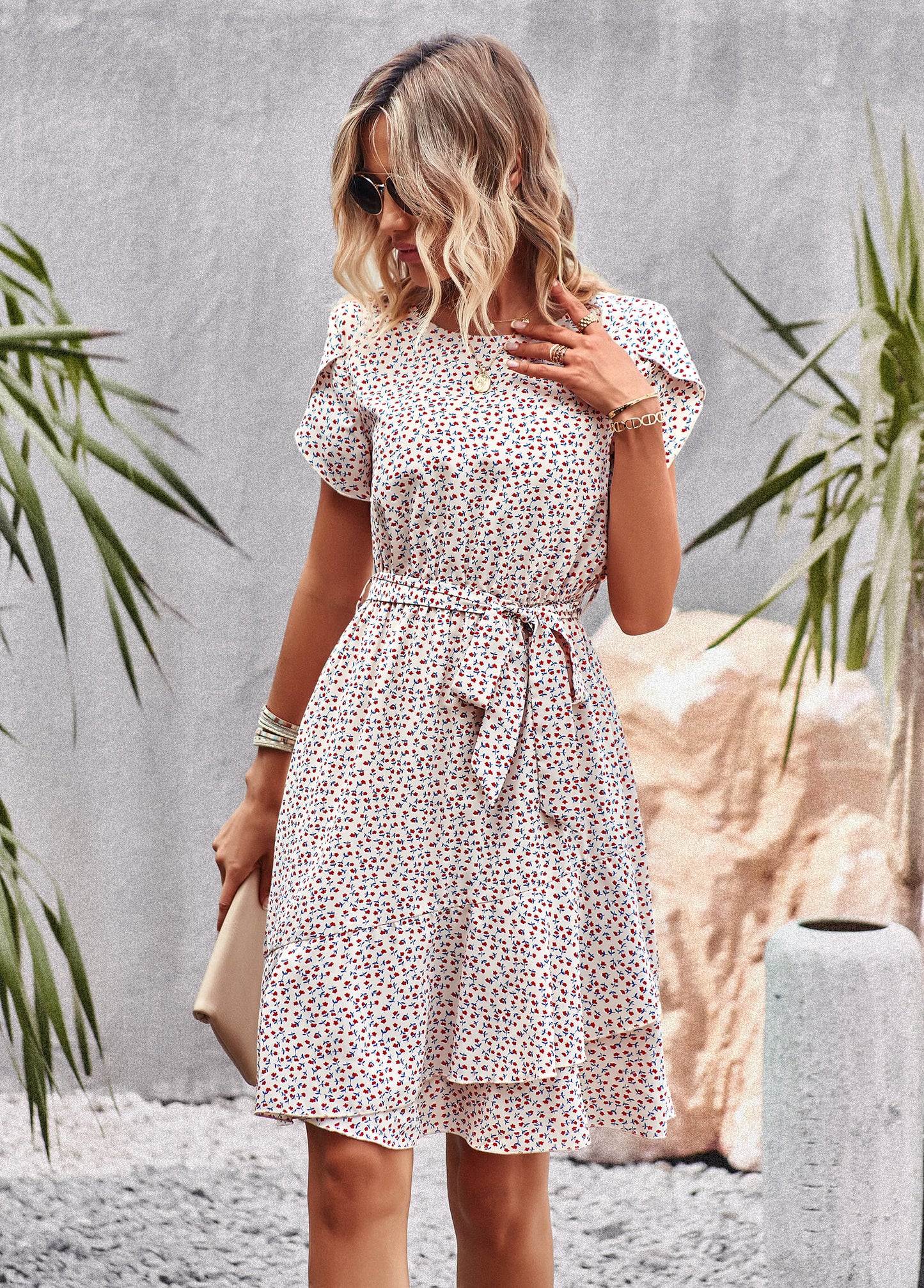 EMILIANA FLORAL DOLL MINI DRESS - CREAM