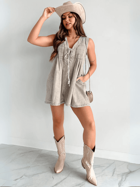 Texas Babydoll Denim Mini Dress - Gray