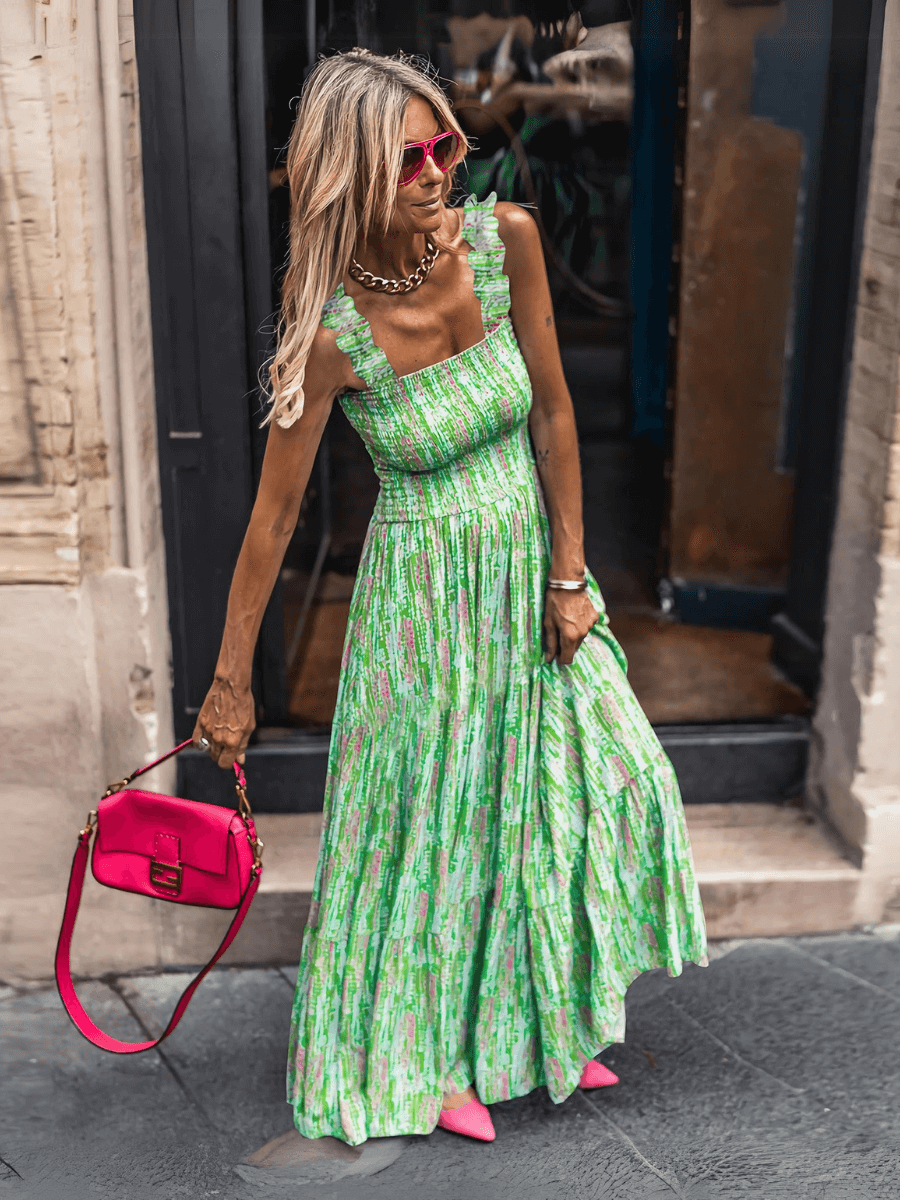 Rylee Strappy Printed Maxi Dress - Green