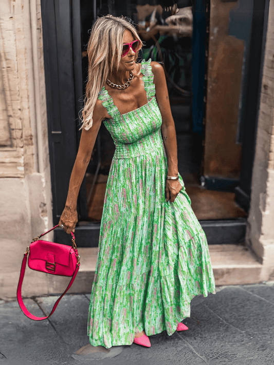 Rylee Strappy Printed Maxi Dress - Green