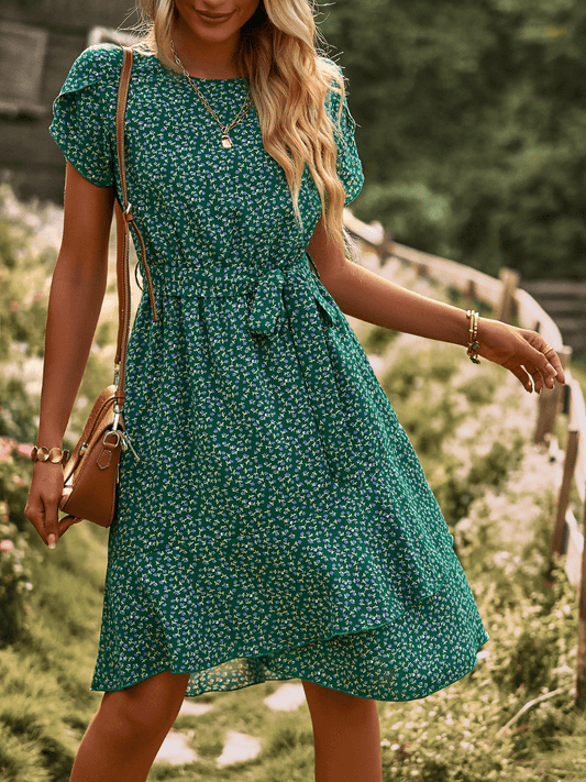 EMILIANA FLORAL DOLL MINI DRESS - GREEN