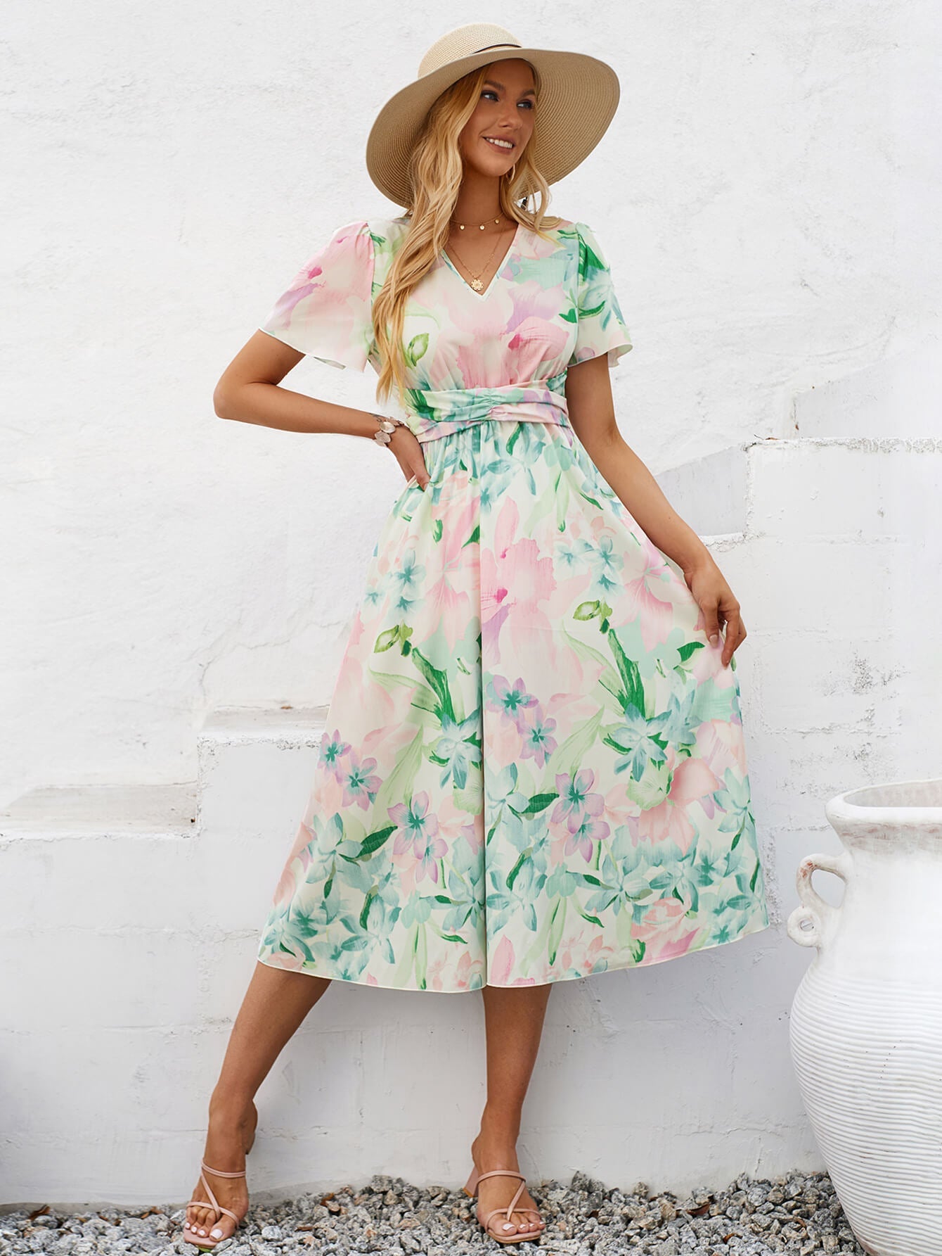 Gemma Floral Midi Dress - Green